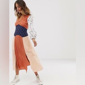 Glamorous midaxi dress with front splits in mix and match print - size 10 uk